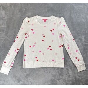 Lilly Pulitzer Women's Small Jansen Sweatshirt White Pink Red Hearts Ribbed